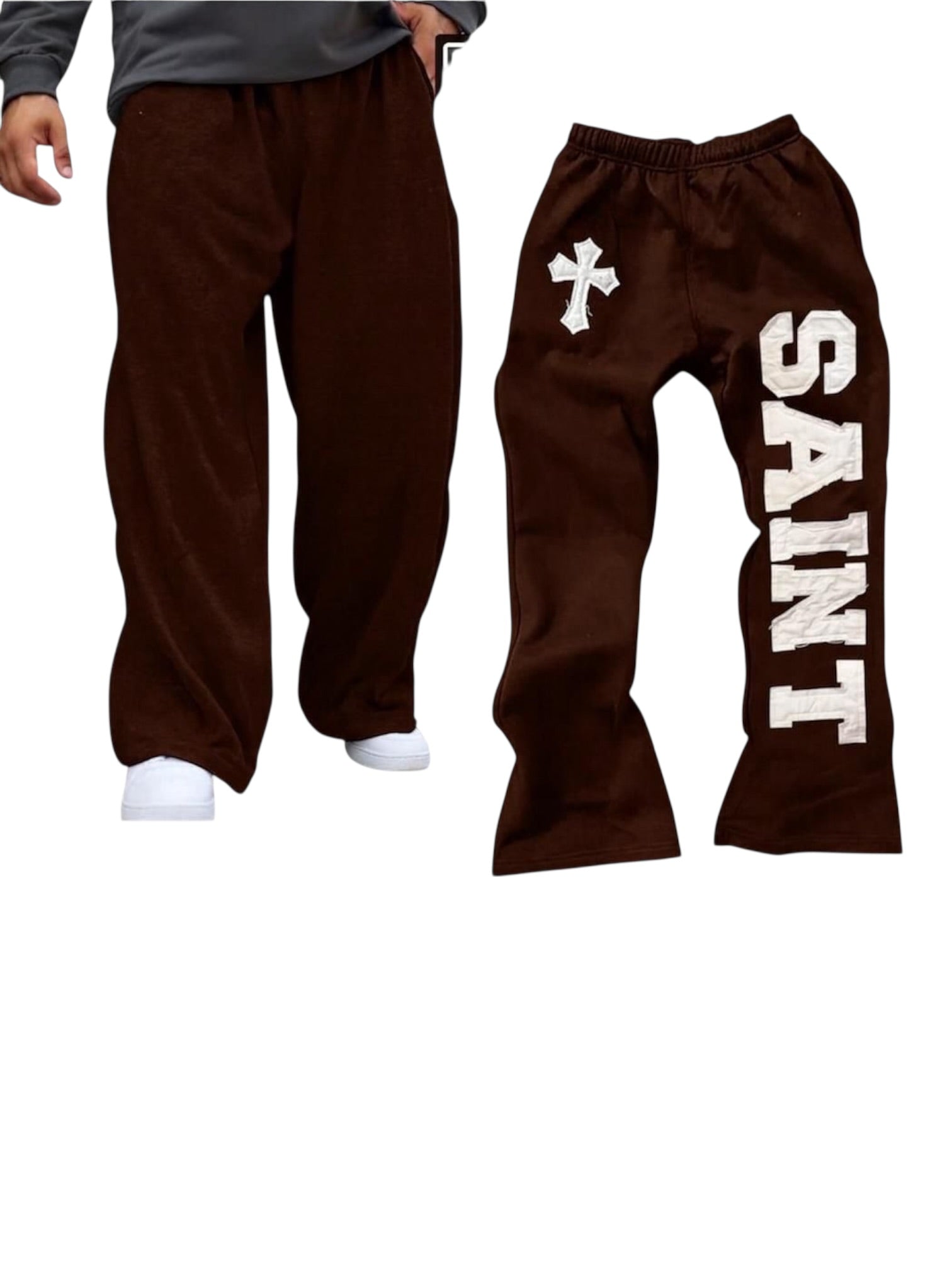 Pantalone baggy con scritta e patch oversize