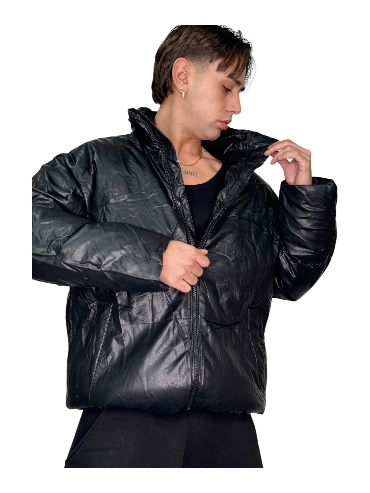 Bomber invernale zip oversize baggy nero