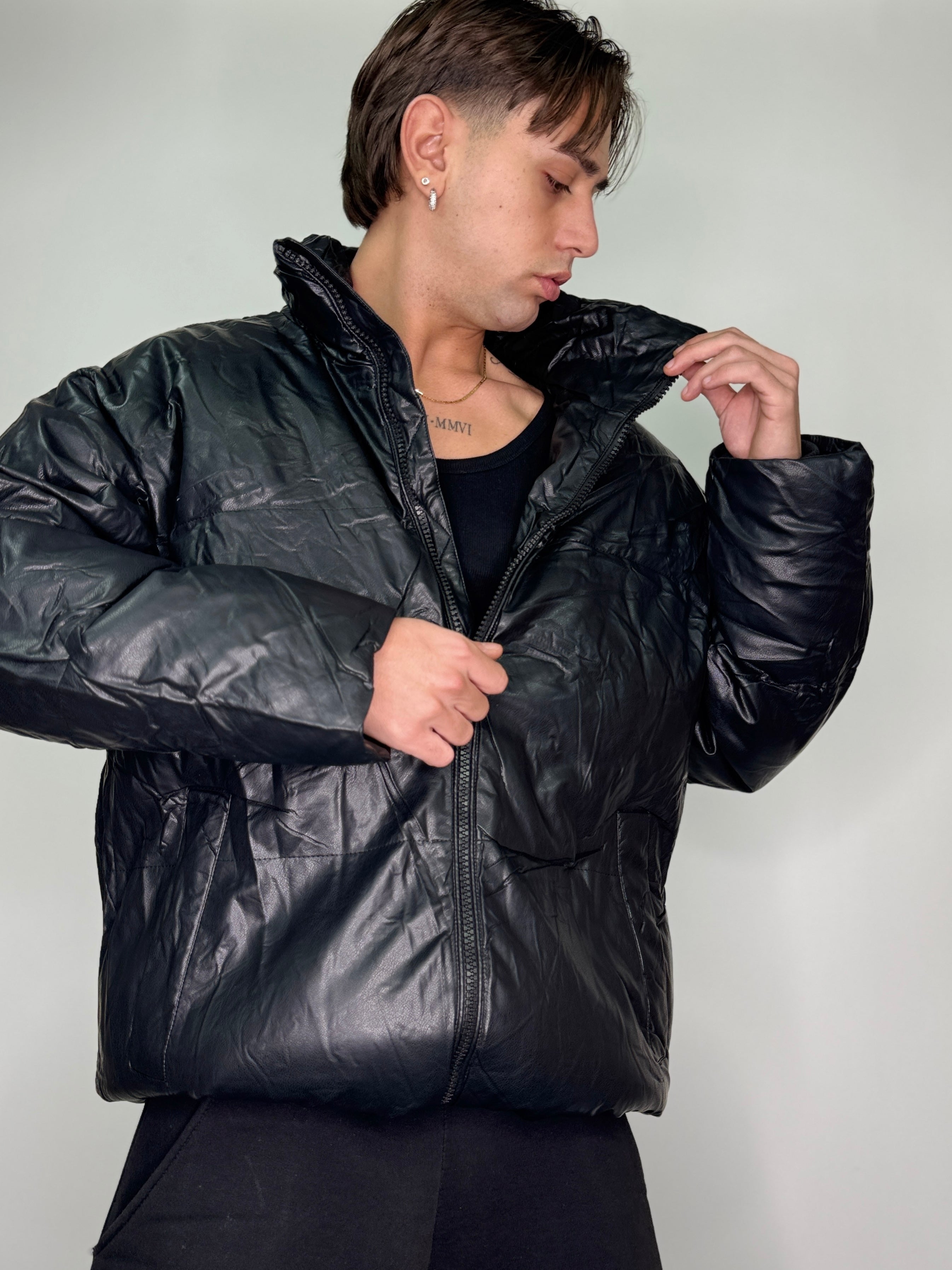 Bomber invernale zip oversize baggy nero