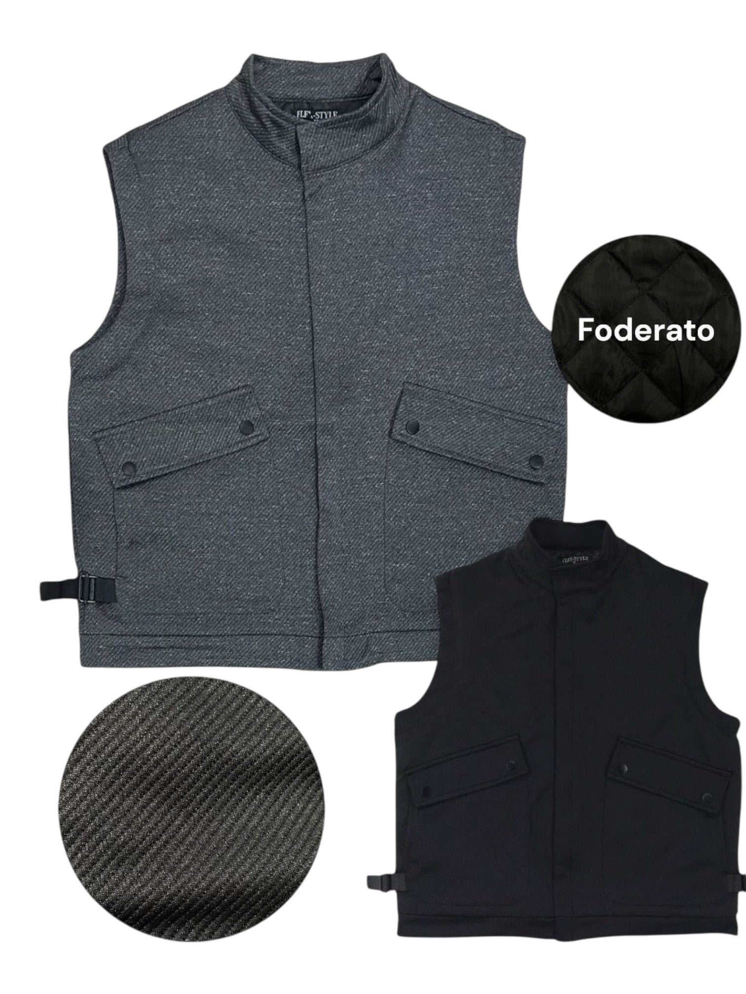 Giubbino smanicato con tasche e zip caldo