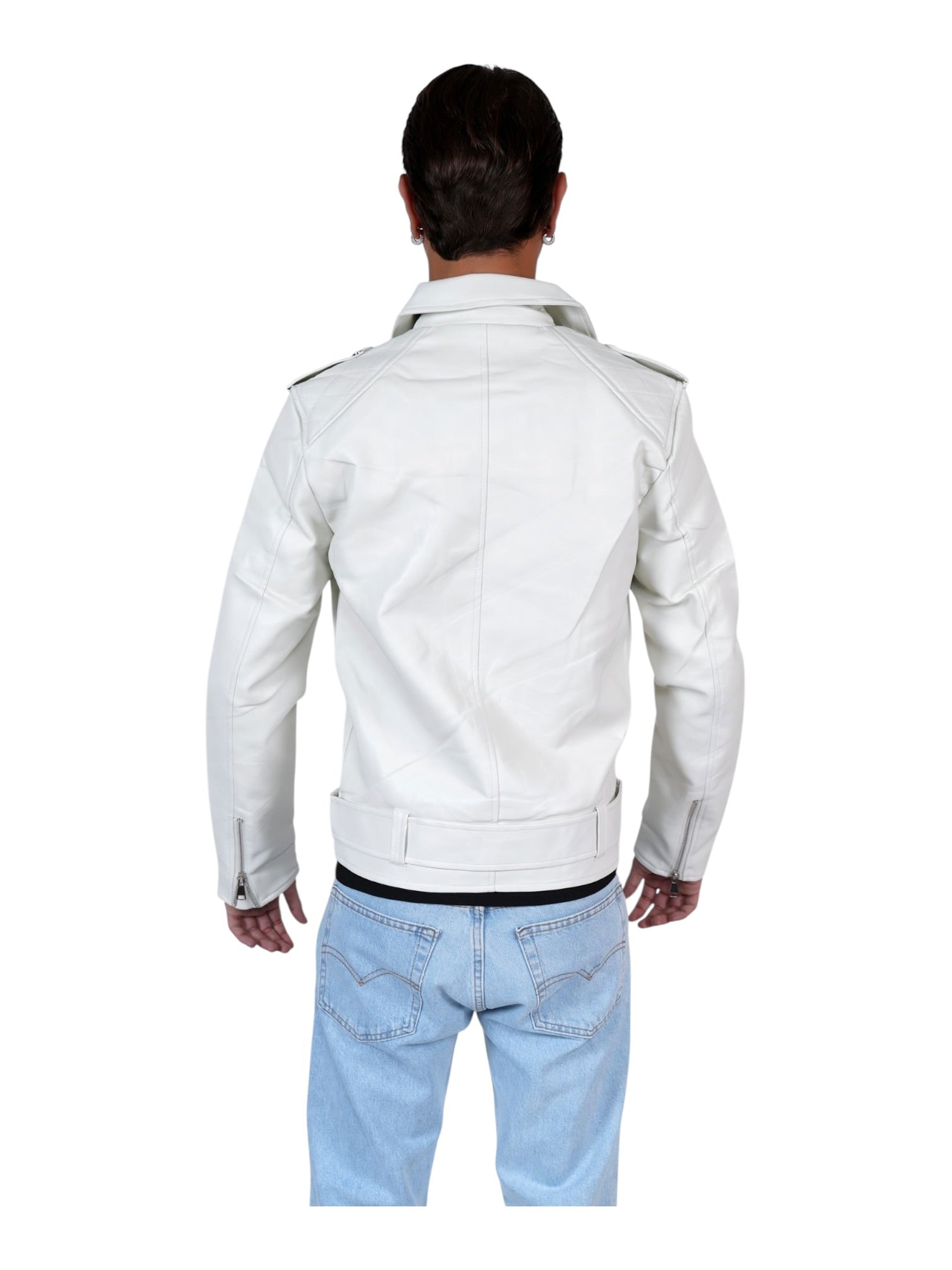 Chiodo ecopelle con zip e cintura in vita