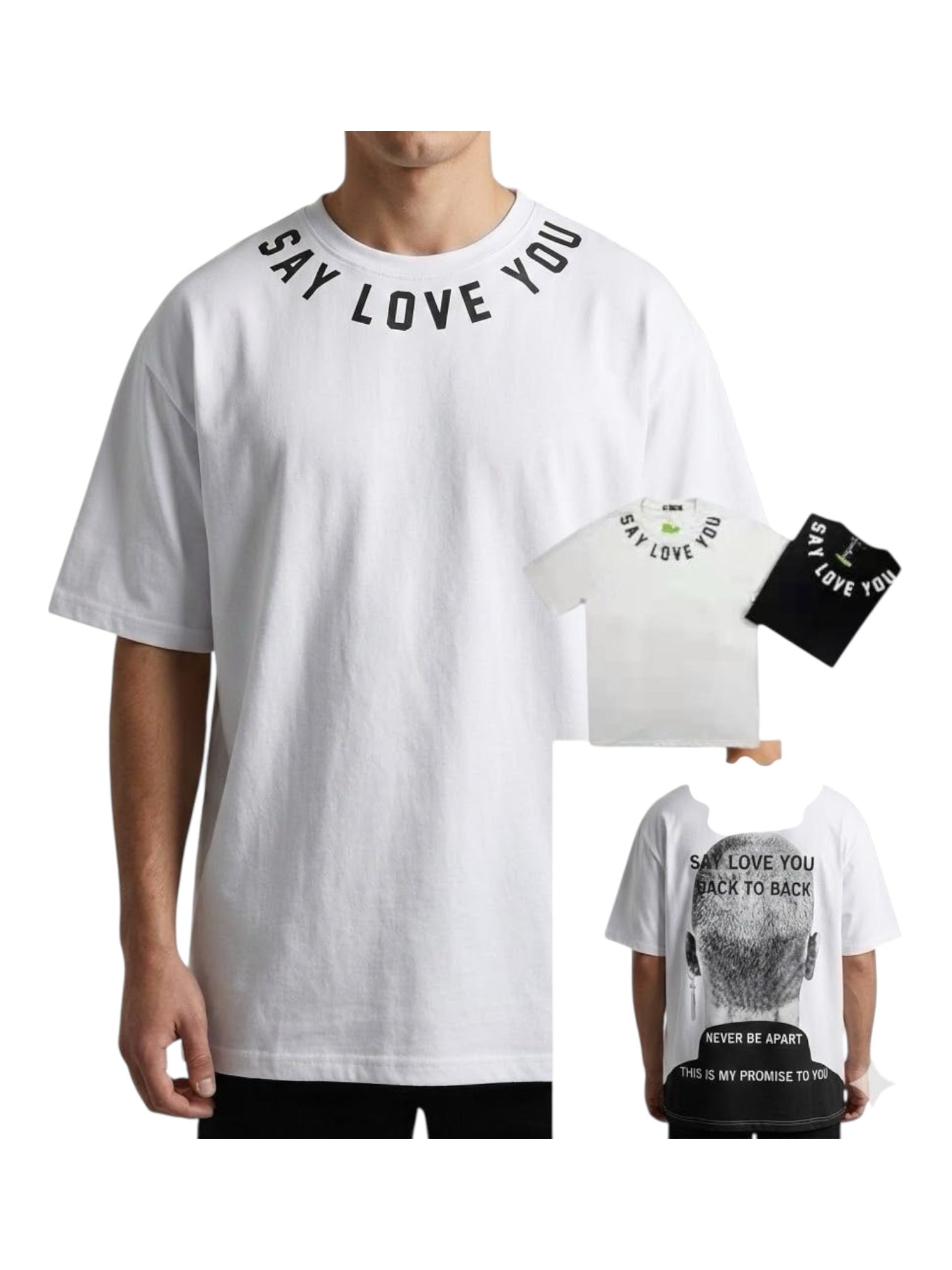 Maglia in cotone con scritta sul colletto e stampa posteriore