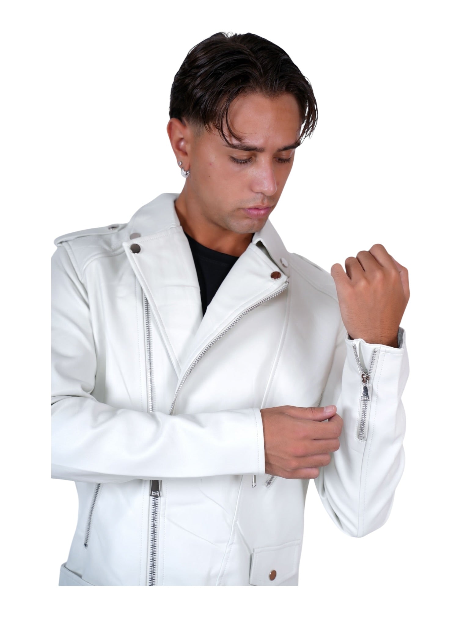 Chiodo ecopelle con zip e cintura in vita